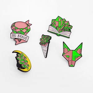 Colorful crystal gemstone alloy brooch set featuring BE BRAVE and It's Friday enamel pins