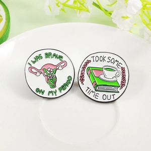 Creative Alloy Enamel Brooch Set Flower Uterus Brave Slogan Book Coffee Cup Lapel Pins Fashion Minimalist Badges For Women Jewelry
