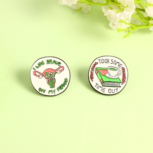 Creative floral uterus and coffee book enamel pin set in trendy zinc alloy metal