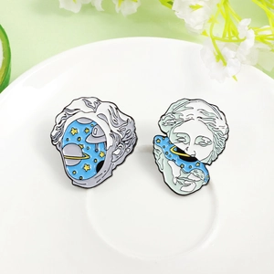 Surrealist Classical Sculpture Starry Sky Enamel Brooch Personalized Alloy Pin Badge For Clothing Decoration Women Men Jewelry