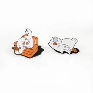 Cute white goose enamel pins set featuring cinema popcorn and sleeping themes