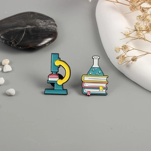 Fashion Science Lab Enamel Pin Microscope Chemical Flask On Books Alloy Brooches Fashion Jewelry Badges For Students Teachers