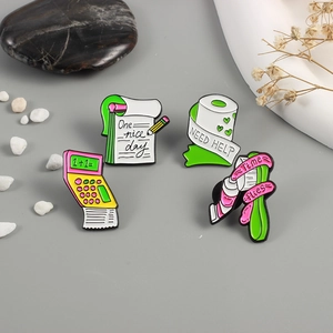 Creative Enamel Brooch Pin Set Alloy Calculator Notebook Toilet Paper Time Flies Badge Fashion Jewelry For Women Men