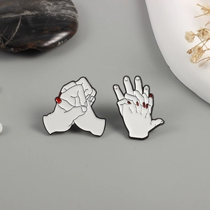 Creative Hand Gesture Enamel Brooch Pin Alloy Painted White Hands Red Nails For Couples Friends Jewelry Decoration Gift
