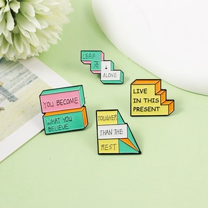 Motivational Quote Alloy Enamel Brooch Pin Geometric Letter Lapel Badge For Clothes Bag Accessories Fashion Jewelry