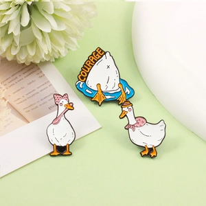 Three-piece set of cute cartoon white duck enamel brooches with courage text for kids