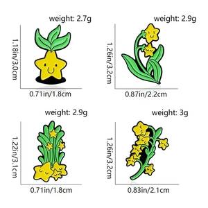 Dimensions et poids détaillés pour les 4 styles de broches étoiles en émail