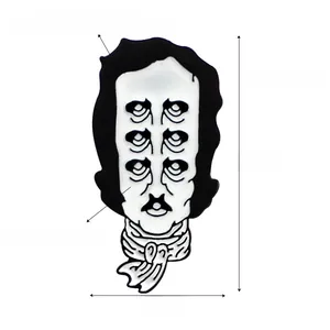 Pin's émaillé Edgar Allan Poe portrait surréaliste à trois yeux en alliage de zinc n/b