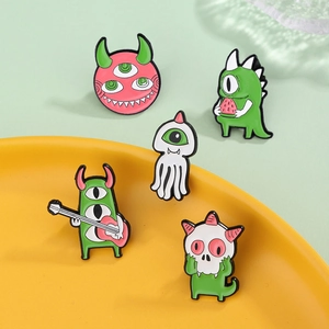 Creative Cartoon Monster Enamel Pins Zinc Alloy Quirky Skull Guitar Watermelon Brooch Badges For Backpack Clothing Decoration