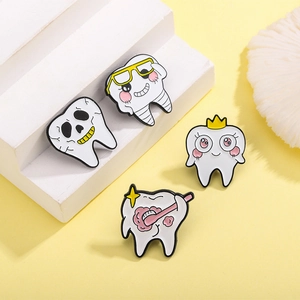 Fashion Cartoon Tooth Enamel Brooch Pins For Women Men Zinc Alloy Painted Tooth With Crown Glasses Brushing Tooth Skull Jewelry