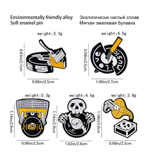 Punk skeleton hands vinyl record enamel pin set with skull music player accessories