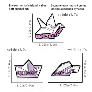 Minimalist origami crane boat and plane enamel pins in lilac and white alloy design