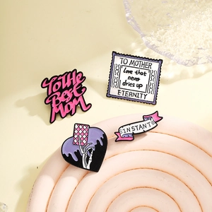 Enamel pins set including heart skeleton card and TO THE BEST MOM ribbon badges