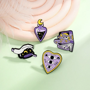 Mystical Witch Enamel Alloy Brooch Pins Magic Book Skull Potion Bottle Moon Cup Heart Planchette Gothic Badge Jewelry Accessories