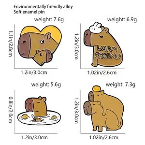 Set of four cute capybara enamel pins made of eco-friendly alloy with heart and bath designs