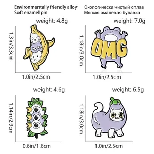 Funny cartoon cat pins set in banana and eggplant shapes made of eco-friendly alloy