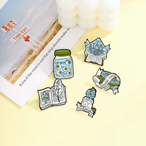 Five-piece creative enamel book pins set with candles and quill for graduation gifts