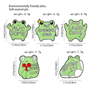 Set of 5 cute green frog enamel pins made of eco-friendly alloy for apparel decor