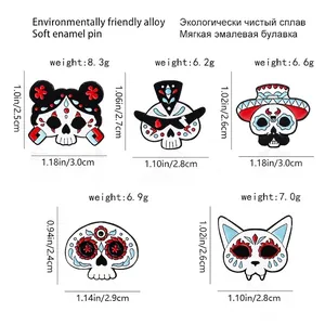 Size chart for colorful enamel skeleton pins made of eco-friendly alloy for fashion