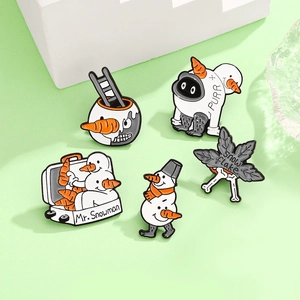 Broche de Esmalte de Muñeco de Nieve de Dibujos Animados Estilo Oscuro Creativo Aleación de Zinc Maleta Mr Snowman Purr Insignia para Mujer Hombre Joyería