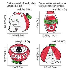 Broches en émail en forme de litchi avec motifs de chats et lapins mignons en alliage