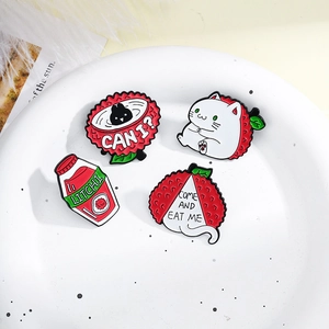 Lot de broches émaillées créatives aux motifs de litchi avec chat et oiseau mignons