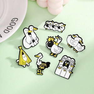 Cartoon Enamel Brooch Pins Collection Cute Duck Cat Ostrich Funny Animal Lapel Pins For Backpacks Jackets Jewelry Gift