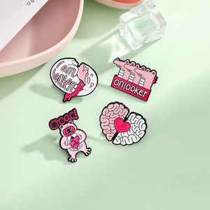 Originelles 4-teiliges Emaille-Anstecknadel-Set mit Frosch, Ei und Herz-Gehirn-Design