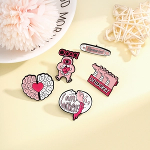 Lustige Rosa Emaille Pins Skurrile Herz Gehirn Krokodil Monster Gebrochenes Ei Zinklegierung Brosche Abzeichen Für Kleidung Taschen