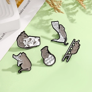 Cartoon Mouse Enamel Pin Brooch Zinc Alloy Cute Animal Badges For Clothes Backpacks Grey Rat Jewelry Gift For Unisex