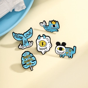 5pcs cartoon monster enamel pins set featuring unique eye creatures and floral designs