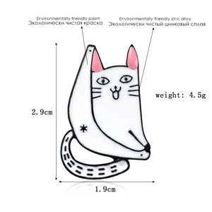 Tableau des tailles détaillé pour broche chat de yoga avec un chat blanc de bande dessinée