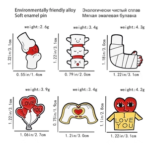 Lot de 6 broches créatives en émail sur les thèmes médical et amour avec formes de cœur