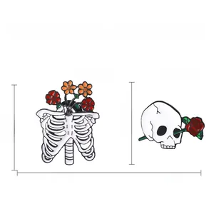 Skull and rib cage rose enamel pin set in zinc alloy for women fashion accessories