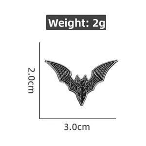 Detailed size chart of black bat enamel pin with 3.0cm width and 2.0cm height specifications