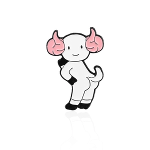 Creative white cartoon sheep enamel pin with pink horns and high-polish alloy finish