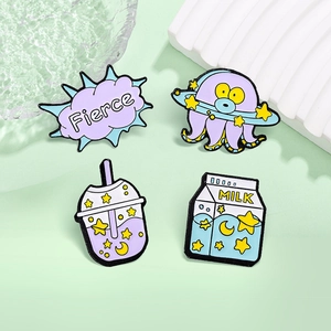 Ensemble de Pin's en Émail Dessin Animé Créatif Alliage de Zinc Poulpe OVNI Étoile Lune Thé au Lait Lettre Fierce Broche