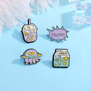 Lot de 4 épingles en émail avec thé au lait violet, poulpe étoilé et bulles 'Fierce'