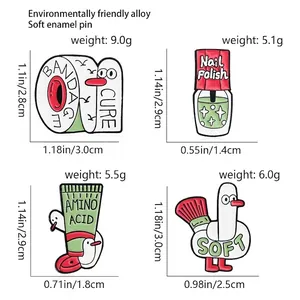 Creative cartoon enamel pin set featuring animal shapes and healthcare motifs in red and green