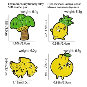 Tableau des tailles pour broches fruits émaillées avec dimensions ananas et banane