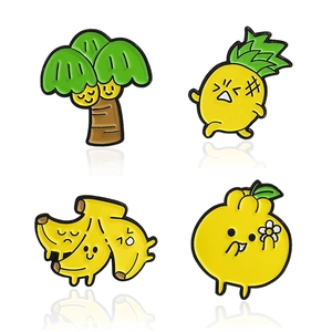 Lot de pins émaillés fruits de dessin animé avec ananas, banane, noix de coco et agrumes