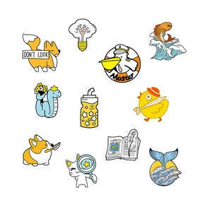 Cartoon Enamel Brooch Zinc Alloy Painted Animal Corgi Cat Koi Snake Bird Pin For Clothing Backpack Decoration Unisex Accessory
