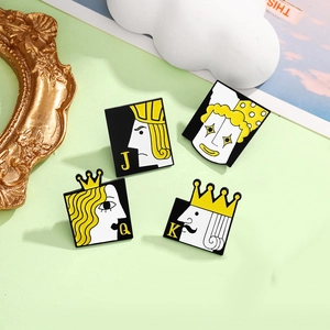 Creative Poker Card Character Enamel Brooch Pin Alloy Baking Paint J Q K Joker Portrait Crown Badge Lapel Pin For Men Women Fashion Accessory Jewelry