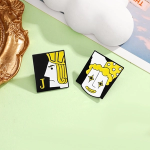 Creative enamel poker pins set with Jack and Joker characters on a green background