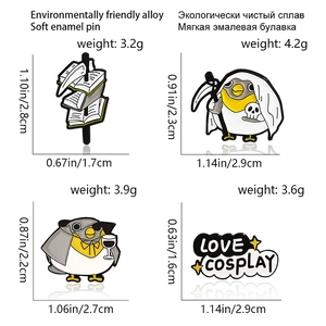 Spécifications de taille et de poids des épingles oiseau cosplay et broches livre