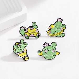 Set of 4 cute enamel pins featuring creative cactus turtles and cactus fish characters
