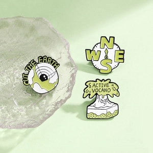 Cartoon Earth Compass Volcano Enamel Pin Brooch Alloy Baking Paint Badge Nature Theme Jewelry Gift For Women Men Backpack
