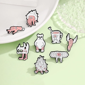 Creative Surreal Enamel Brooches Unique Alloy Painted Eye Hand Winged Ear Bone Coffee Cup Badges Gothic Weird Lapel Pins For Backpack Jewelry Unisex