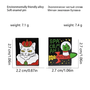Space cat in rocket and white cat king enamel pin badges made of alloy and soft enamel
