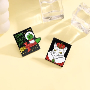 Set of creative space cat enamel pins with astronaut and royal king kitty designs